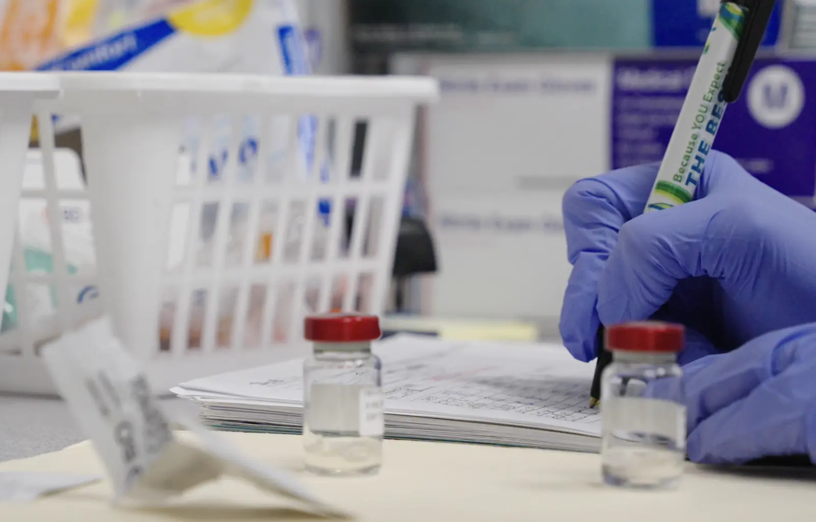 Careful record-keeping with medication vials at Stultz Pharmacy